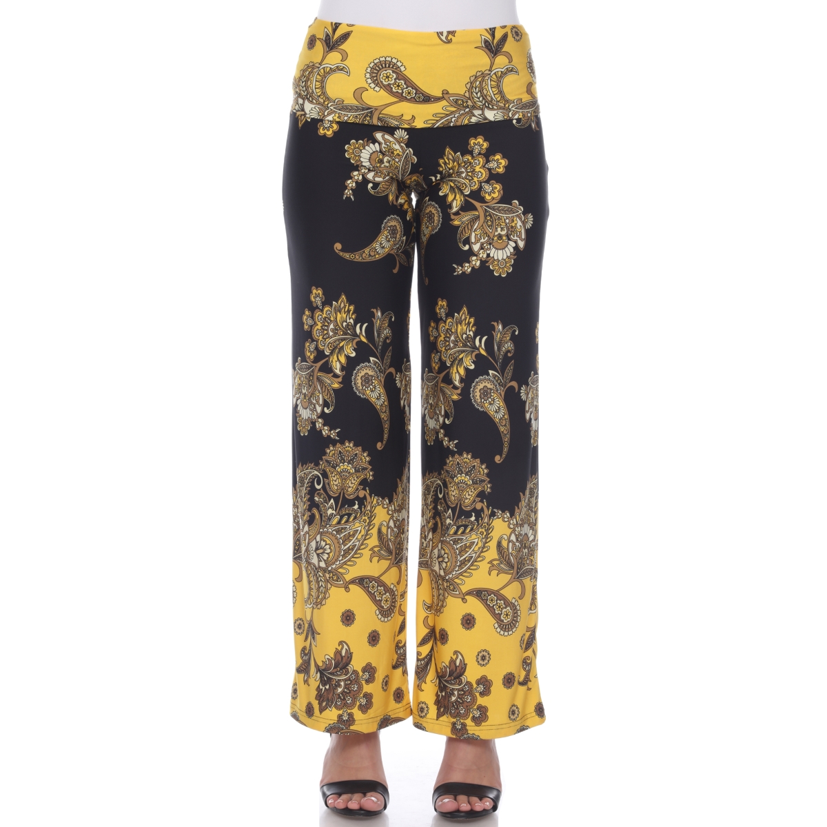 550-33-M Floral Paisley Printed Palazzo Pants, Black & Gold - Medium