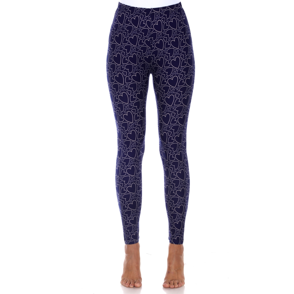 Picture of White Mark 210-313 Super Soft Midi-Rise Printed Leggings for Womens&#44; Navy & Beige
