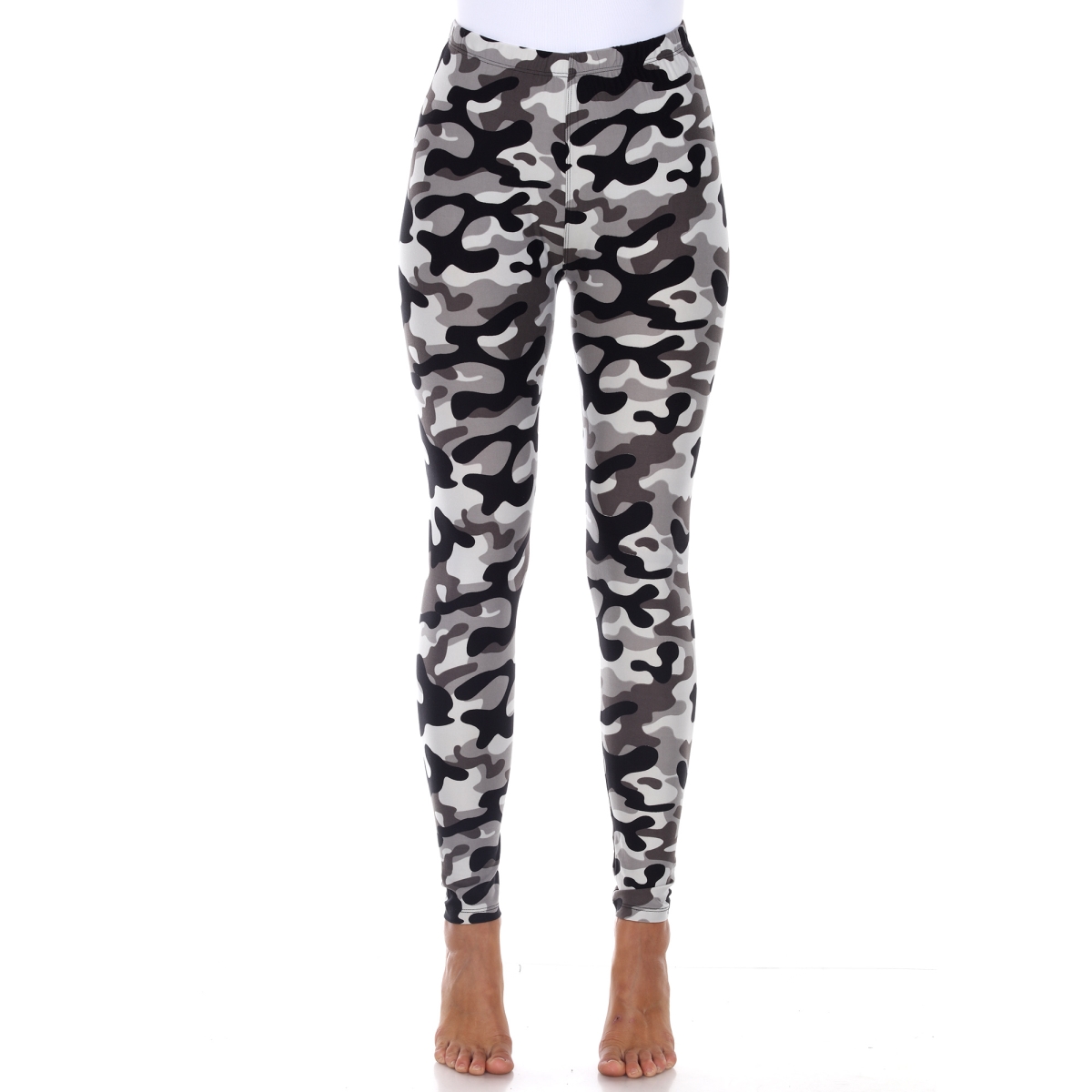 Picture of White Mark 210-319 Super Soft Midi-Rise Printed Leggings for Womens&#44; Grey Army