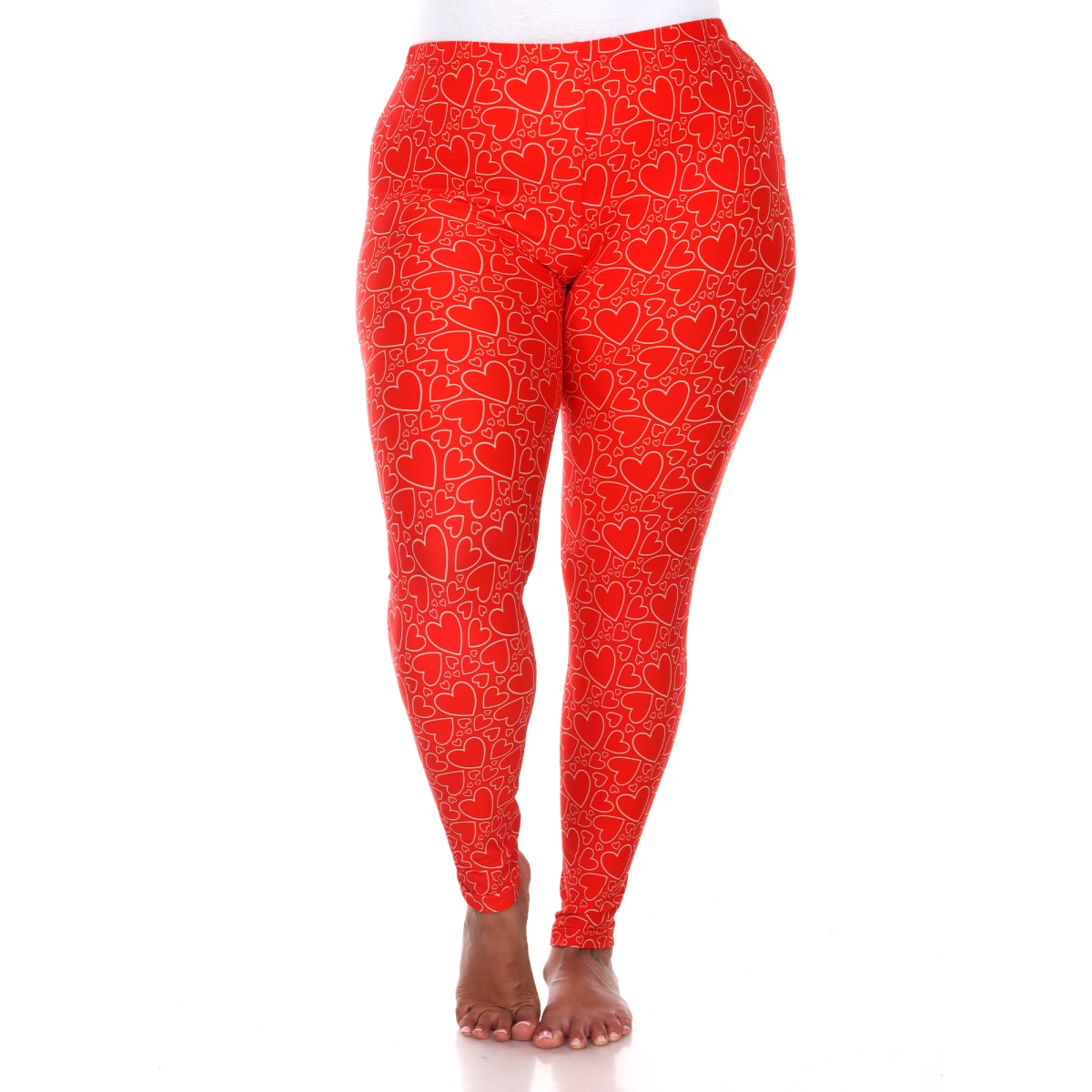 Picture of White Mark PS210-315 Plus Size Super Soft Midi-Rise Printed Leggings for Womens&#44; Red & White