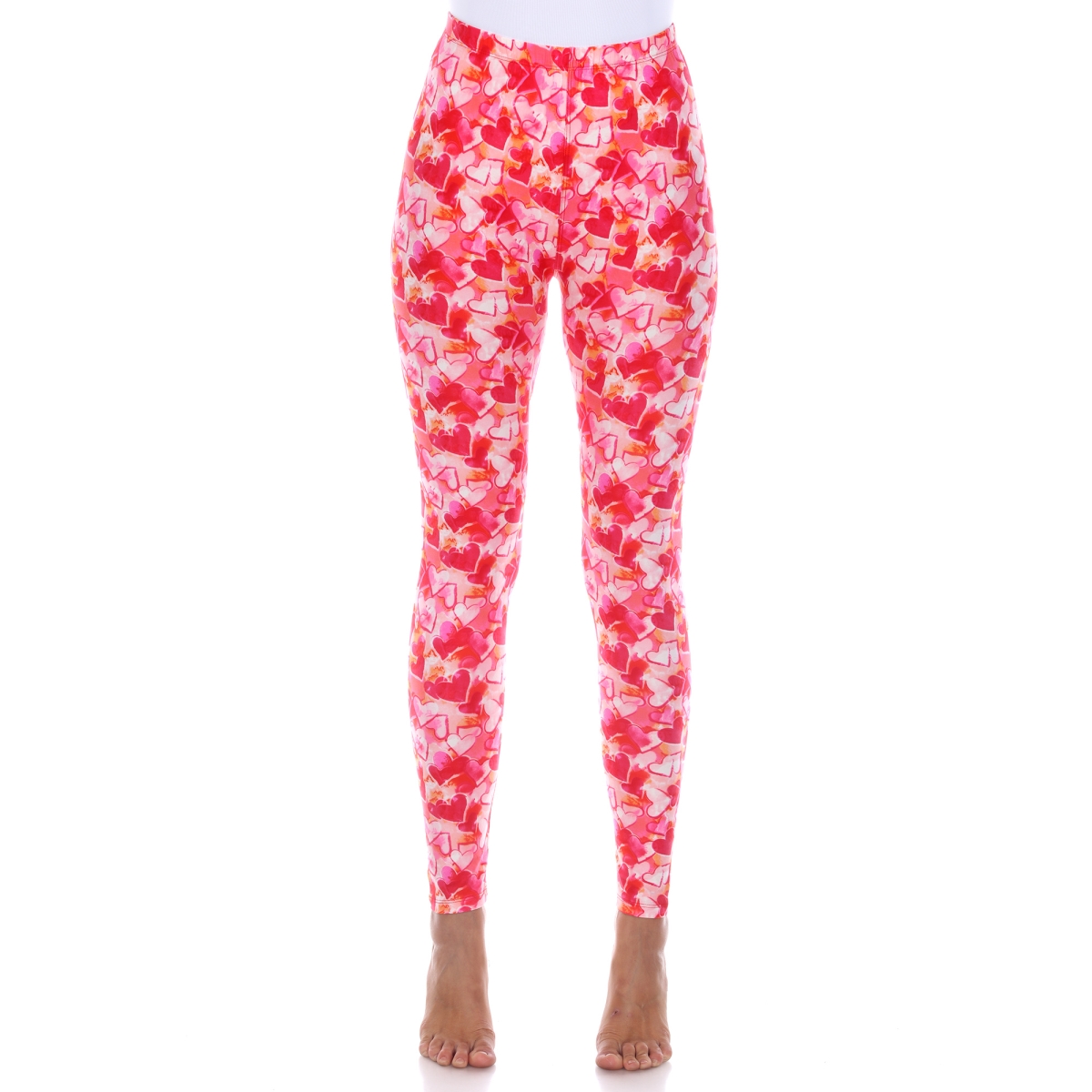 Picture of White Mark 210-321 Super Soft Midi-Rise Printed Leggings for Womens&#44; Red Heart