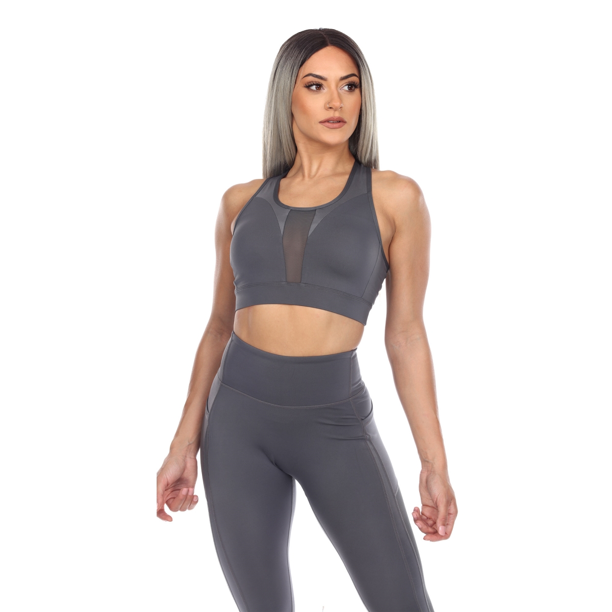 18580-04-M Women Racer Back Sports Mesh Bra, Gray - Medium