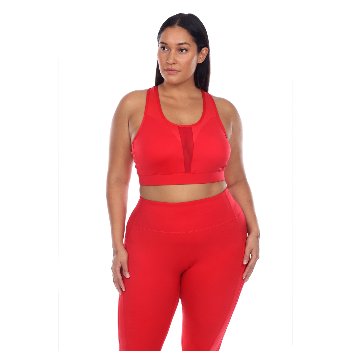 PS18580-03-1X Plus Size Racerback Sports Bra - Red - 1XL - Breathable Mesh Support