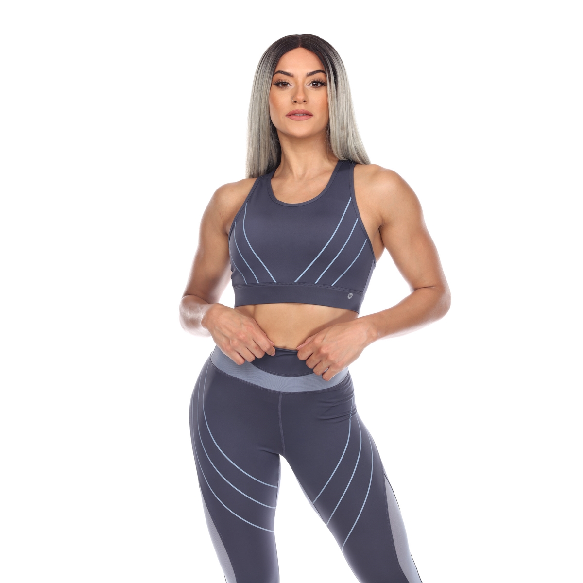 18582-02-M Women Cut Out Back Mesh Sports Bra, Blue - Medium