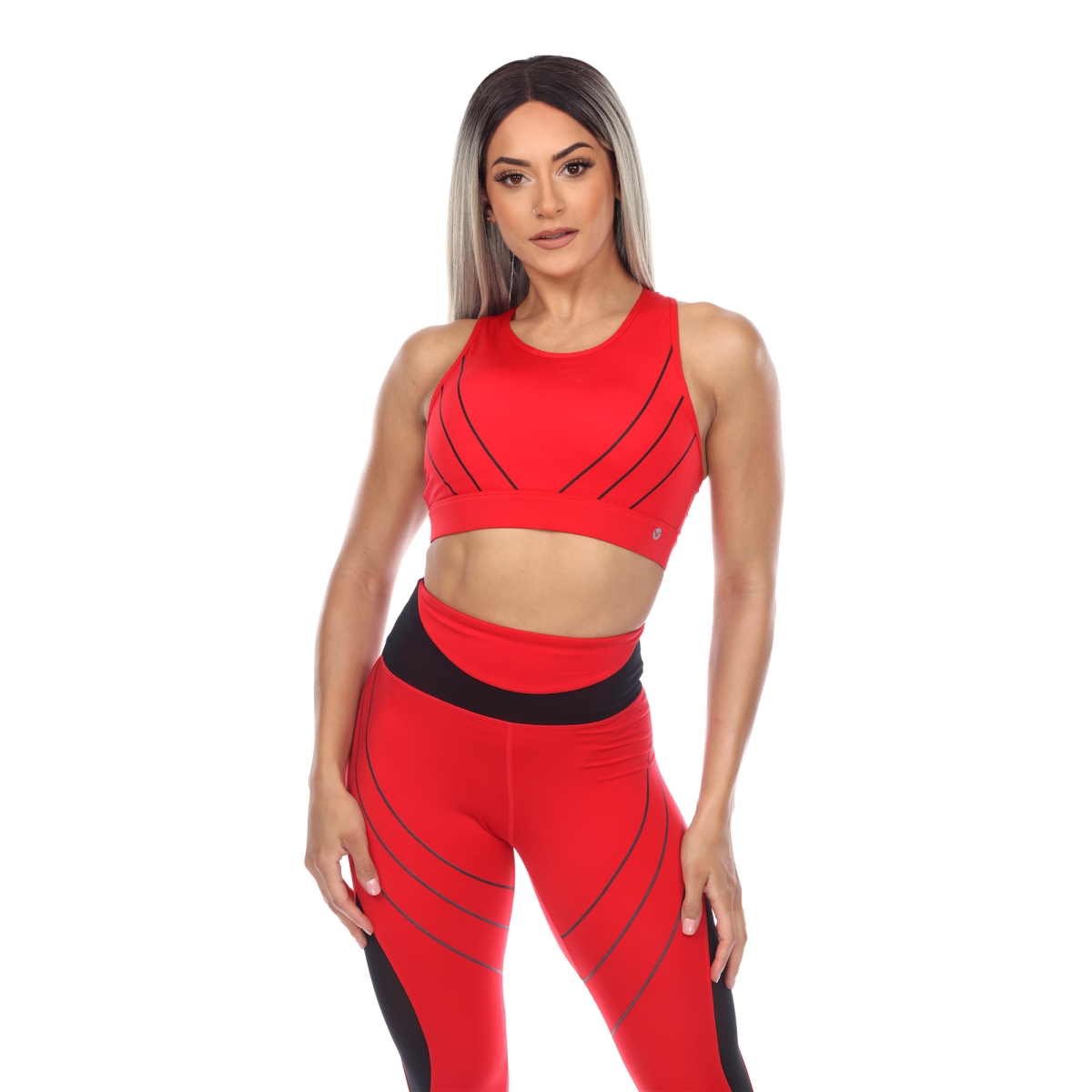 18582-03-M Women Cut Out Back Mesh Sports Bra, Red - Medium