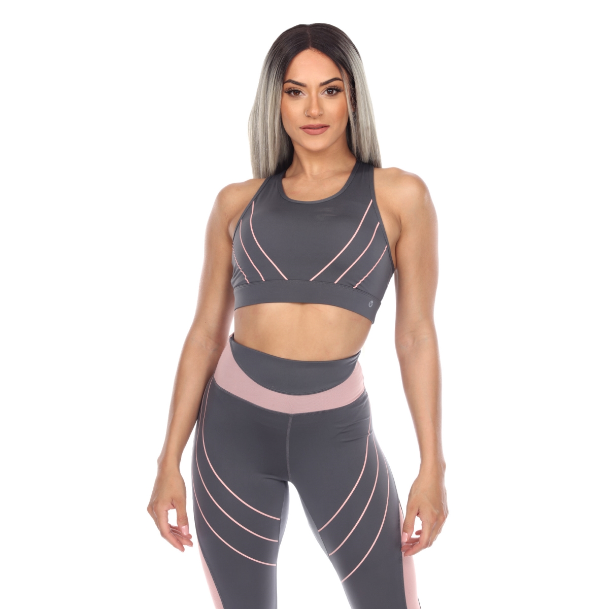 18582-04-M Women Cut Out Back Mesh Sports Bra, Gray - Medium