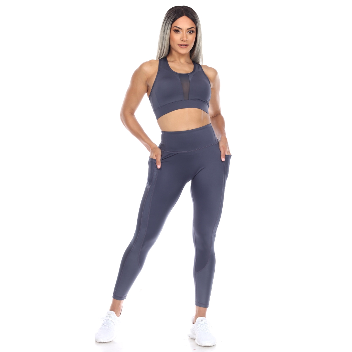 Set18580-02-M Women Racer Back Sports Bra, Gray - Medium