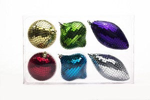 Queens of Christmas WL-ORN-6PK-MR-MU-6PK Gold Silver Red Blue Green and Purple WL-ORN-6PK-MR-MU Mirrored Ornament Set, 6 Pack