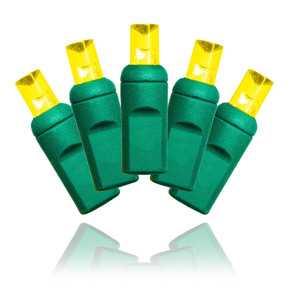 5 mm 100 LED Lights 6 in. Spacing on Green Wire, Yellow