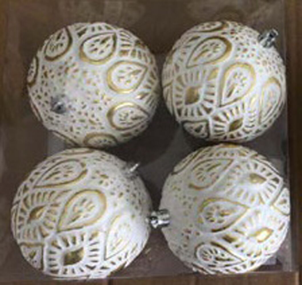 Gold & White Studded Ornaments - Pack of 4