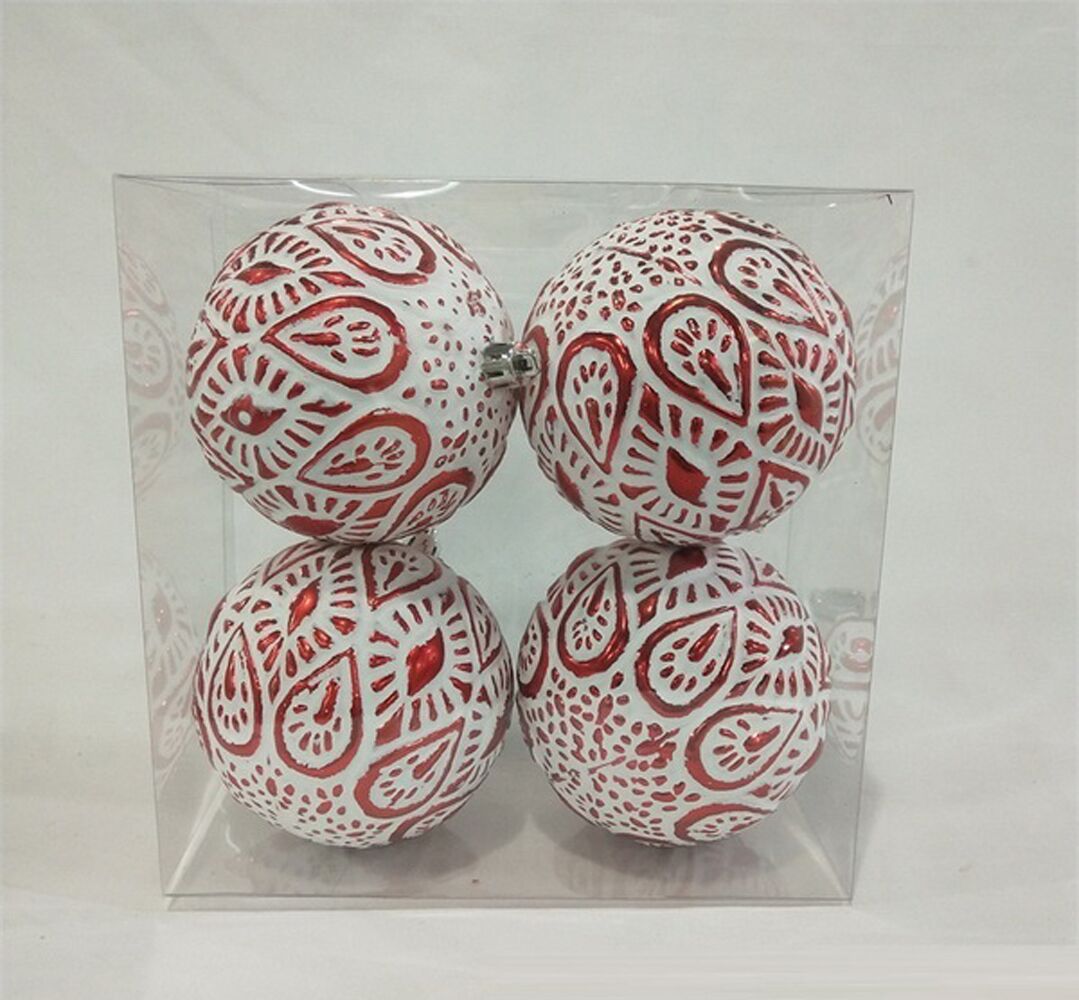 Red & White Studded Ornaments - Pack of 4