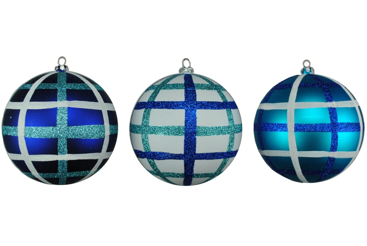 100 mm Teal, Blue & White Ball Ornaments - Pack of 3