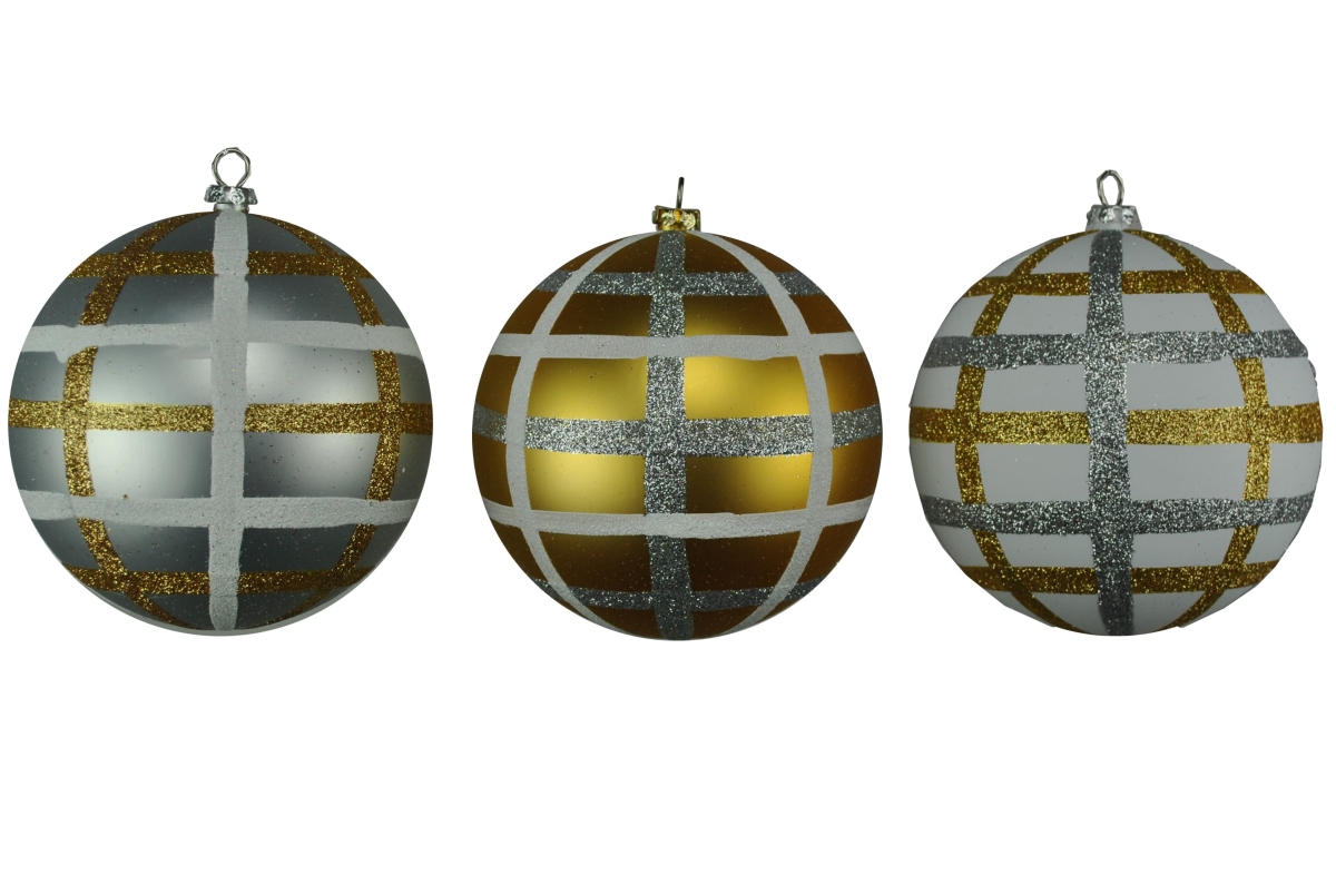 100 mm Gold, Silver & White Ball Ornaments - Pack of 3