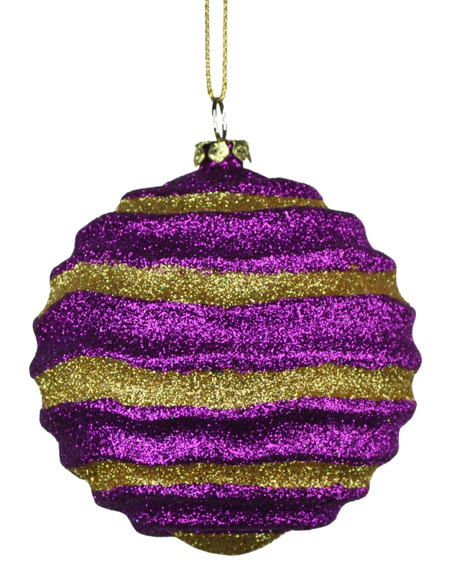 80 mm Stripe Waves Purple & Gold Ball Ornament