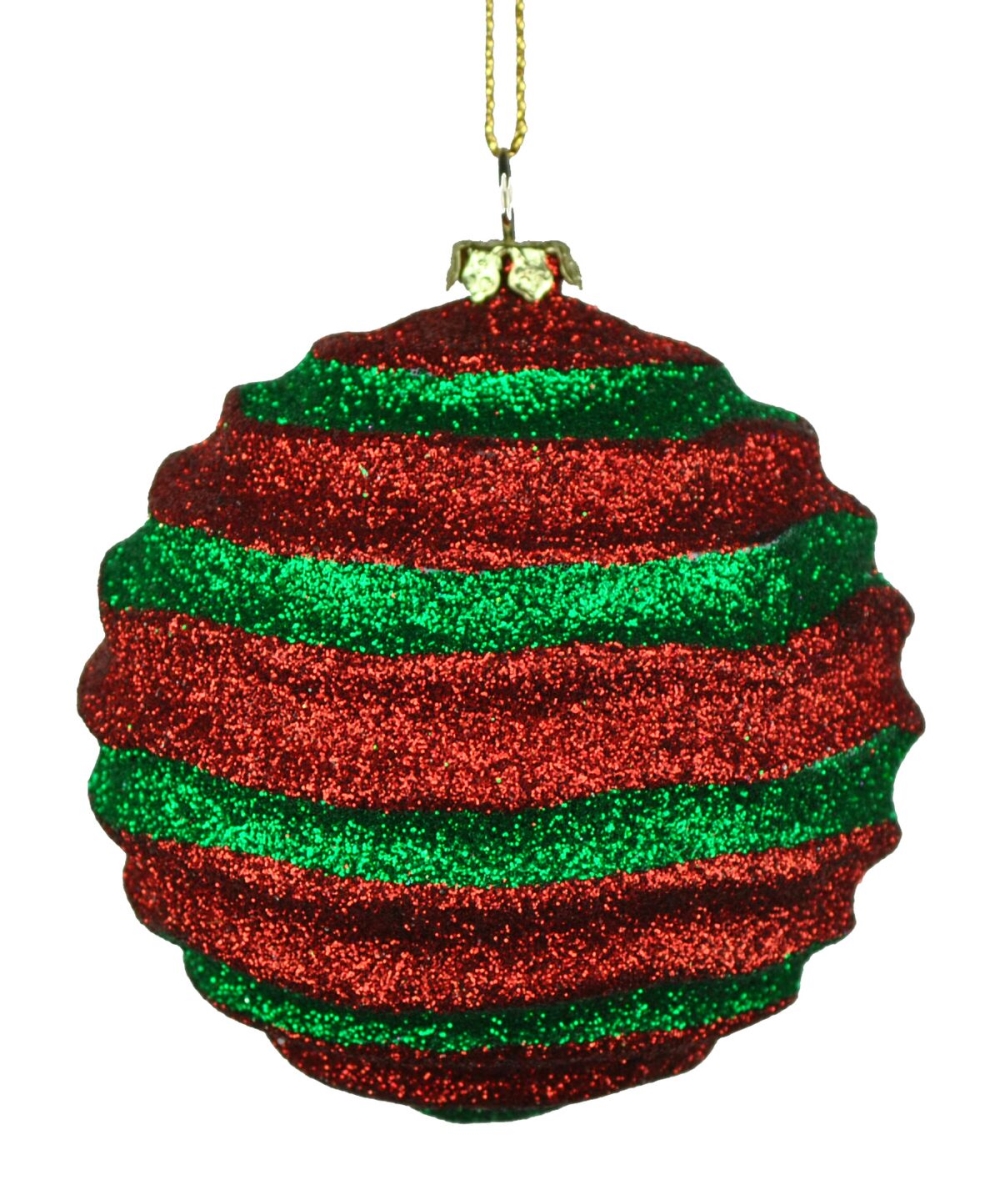 80 mm Stripe Waves Red & Green Ball Ornament