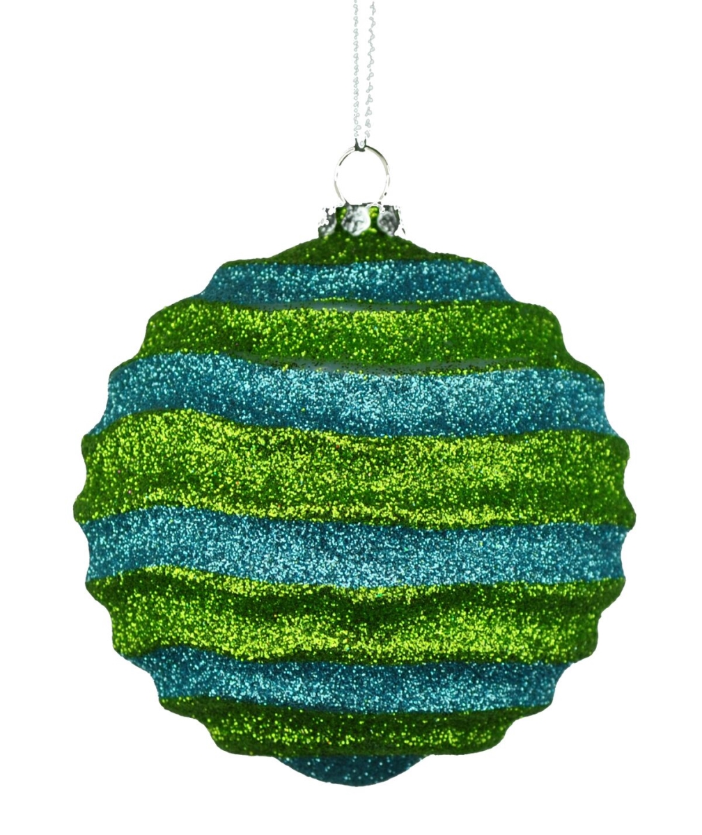 80 mm Stripe Waves Lime Green & Teal Ball Ornament