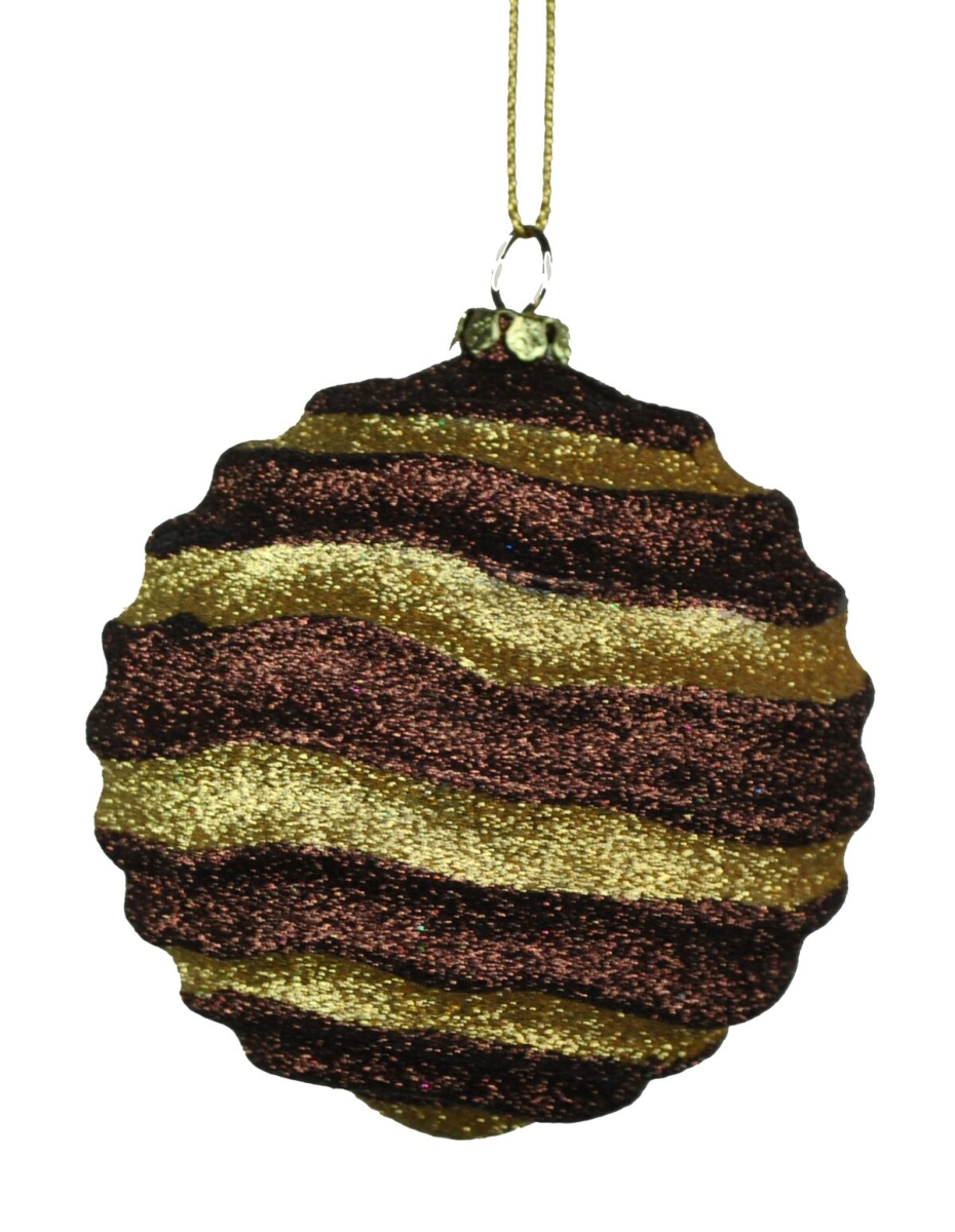 80 mm Stripe Waves Chocolate & Gold Ball Ornament