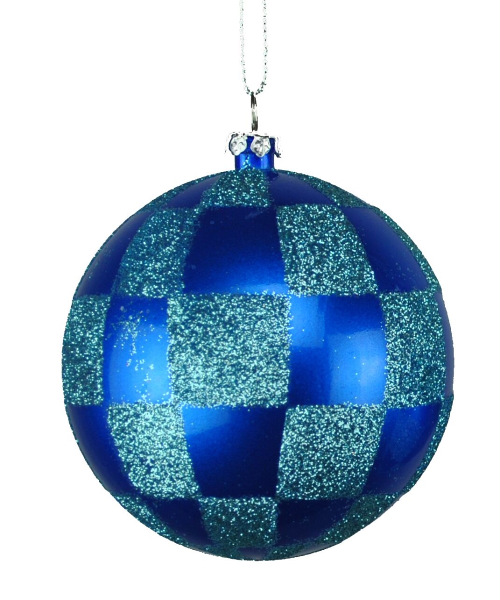 80 mm Blue & Teal Checker Ball Ornament