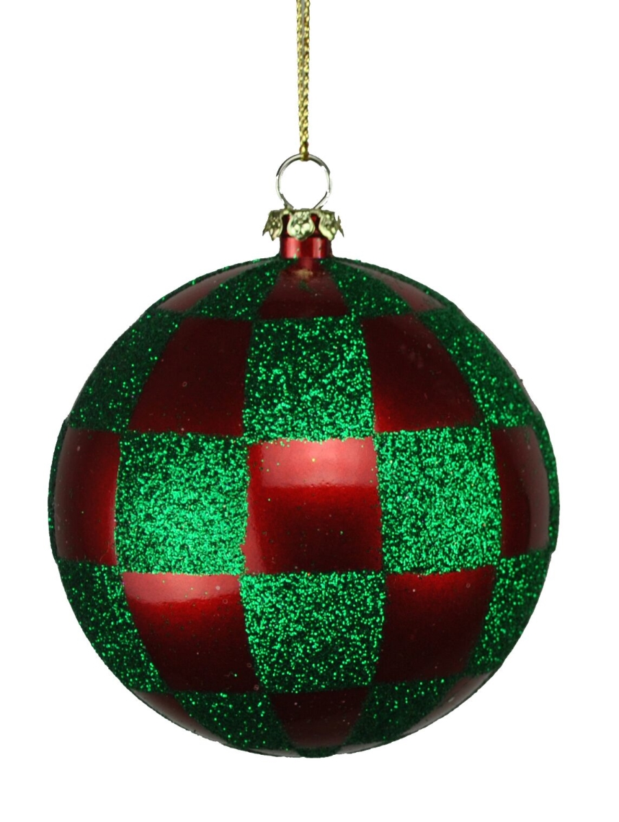 80 mm Red & Green Checker Ball Ornament