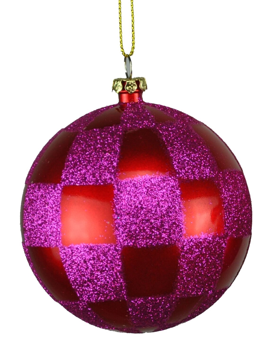 80 mm Fuchsia & Red Checker Ball Ornament