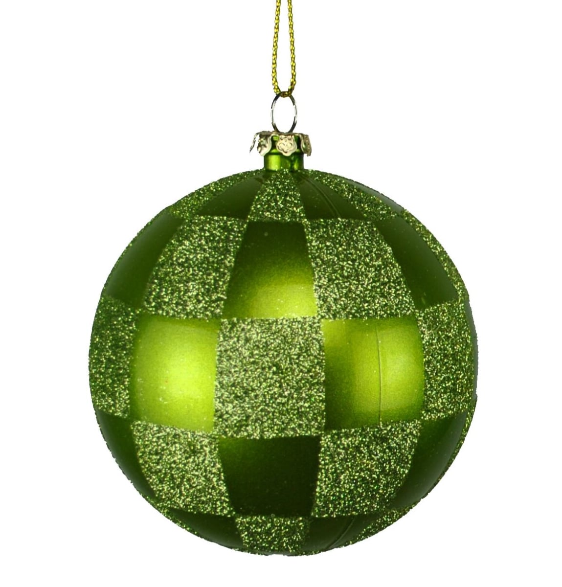 80 mm Lime Green & Sage Green Checker Ball Ornament