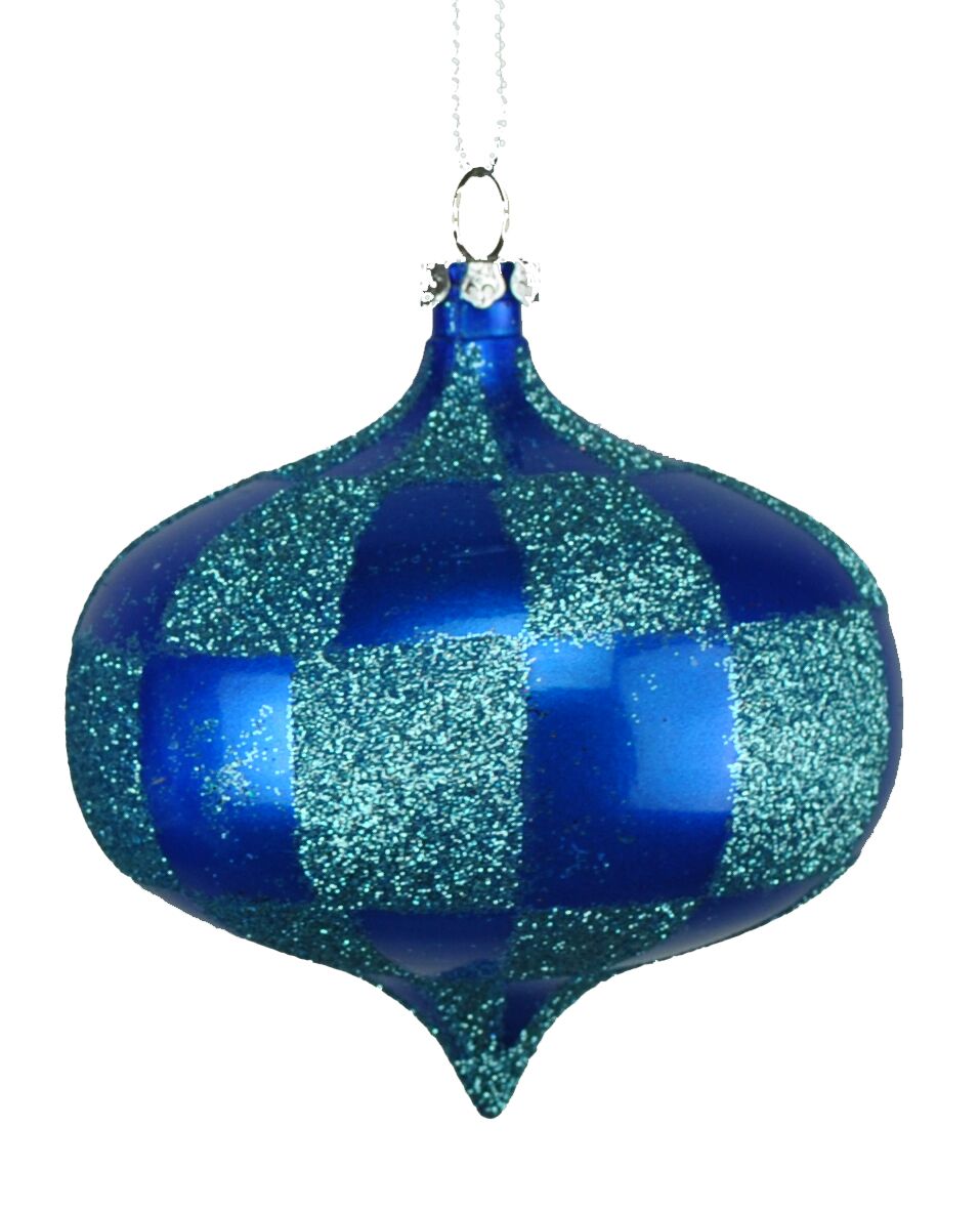 80 mm Blue & Teal Checker Onion Ornament
