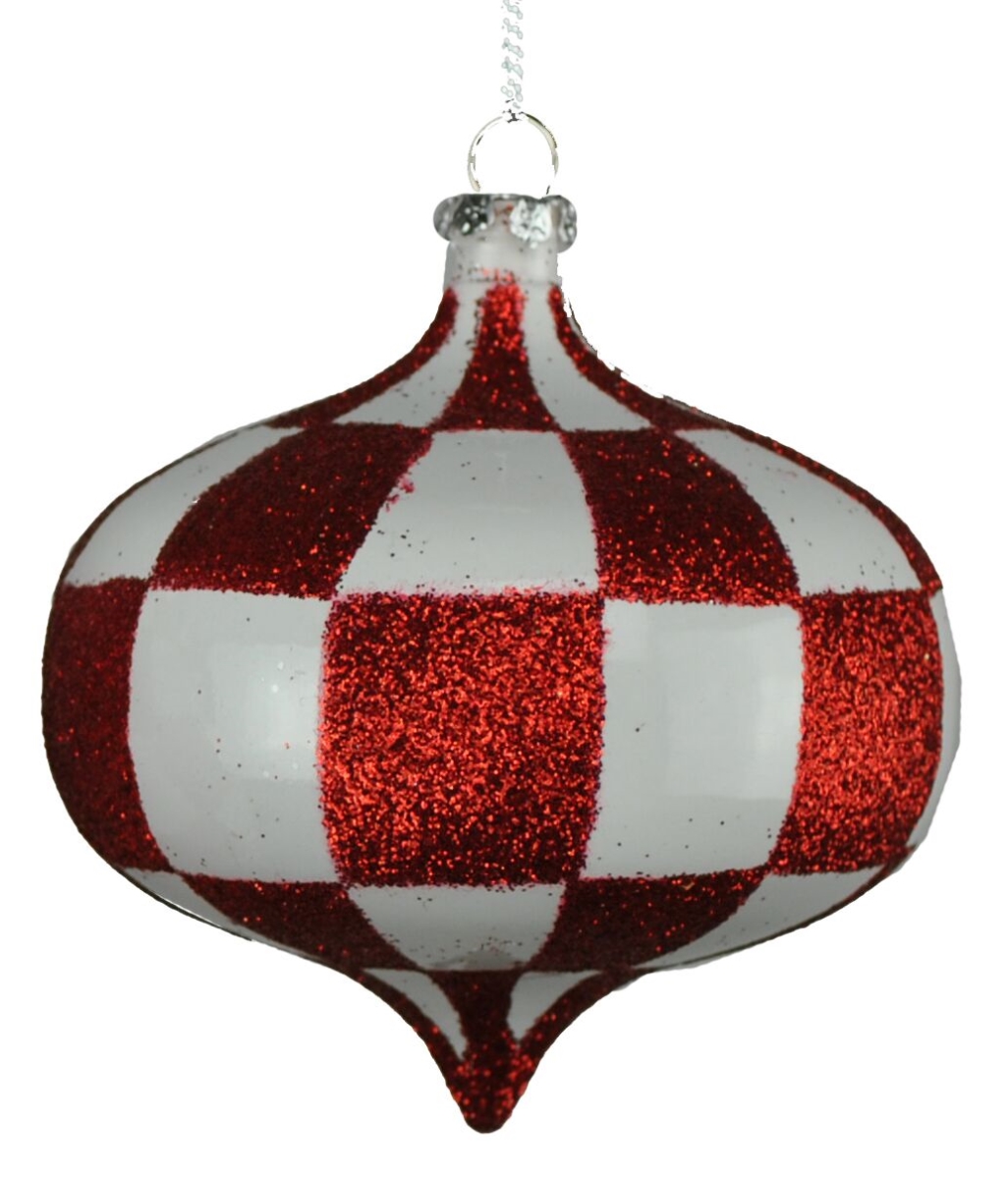 80 mm White & Red Checker Onion Ornament