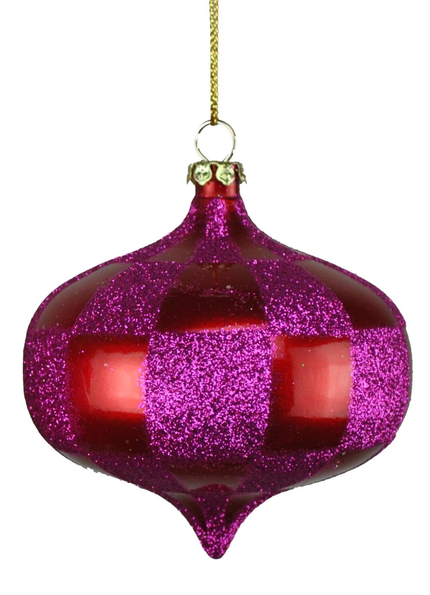 80 mm Red & Fuchsia Checker Onion Ornament