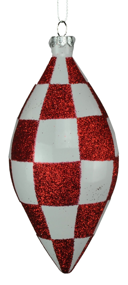 5 in. White & Red Checker Teardrop Ornament