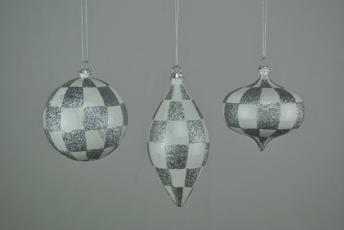 5 in. White & Silver Checker Teardrop Ornament