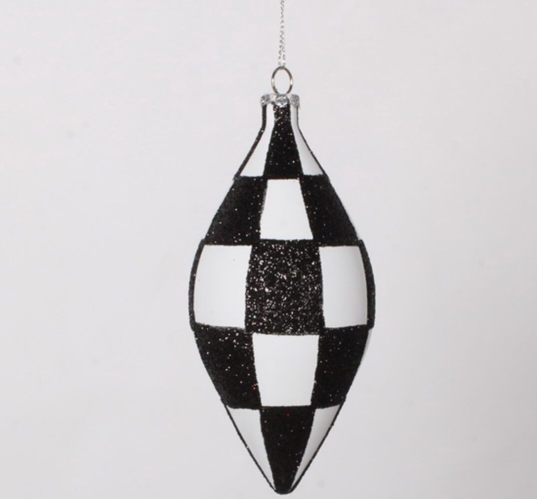 5 in. White & Black Checker Teardrop Ornament