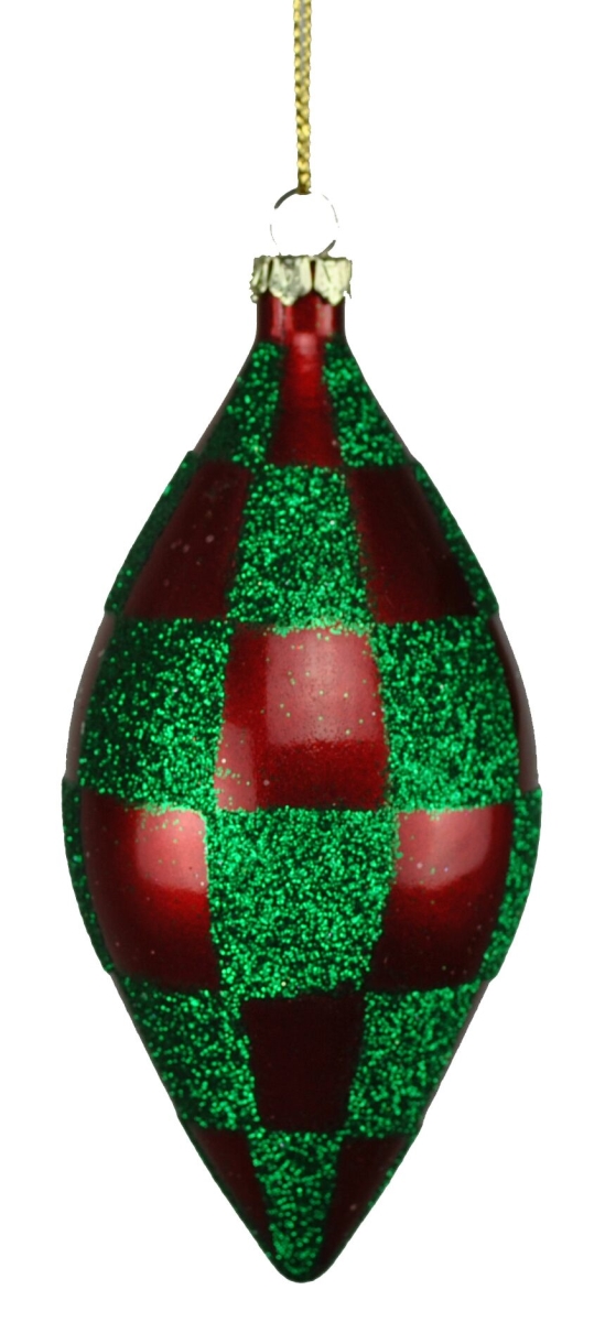 5 in. Red & Green Checker Teardrop Ornament