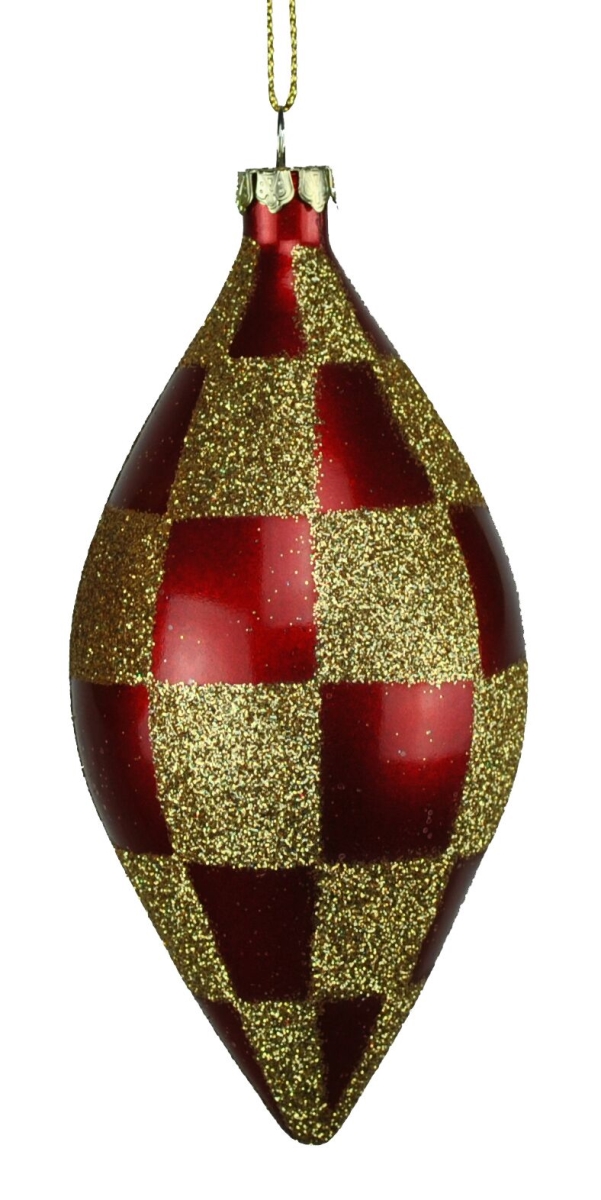 5 in. Red & Gold Checker Teardrop Ornament