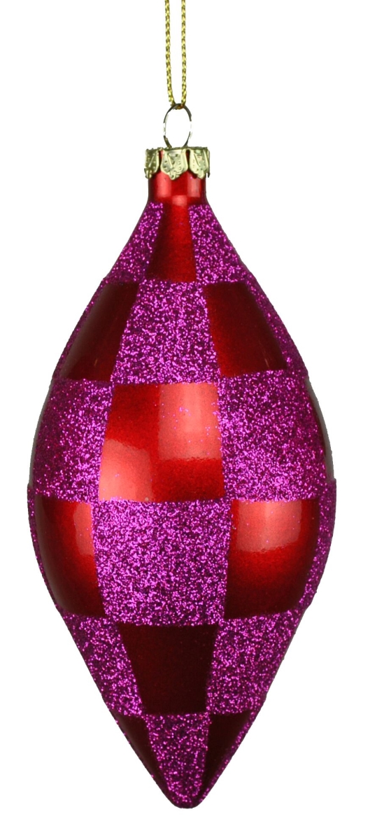 5 in. Red & Fuchsia Checker Teardrop Ornament