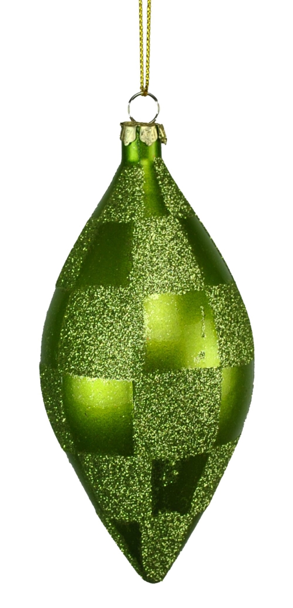 5 in. Lime Green & Sage Green Checker Teardrop Ornament