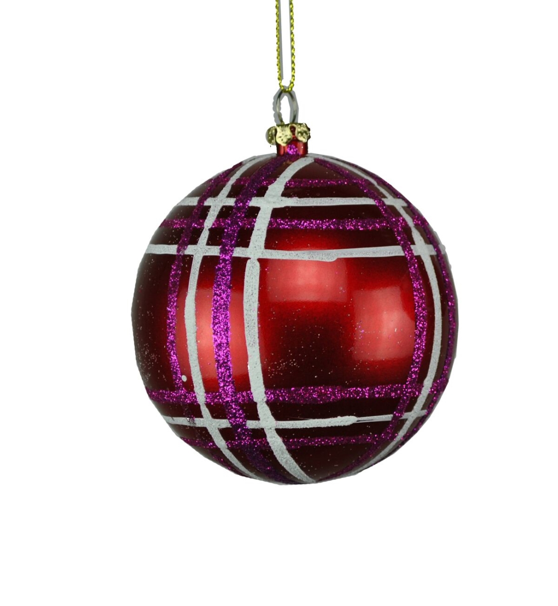 80 mm Red, Fuchsia & White Stripe Ball Ornament
