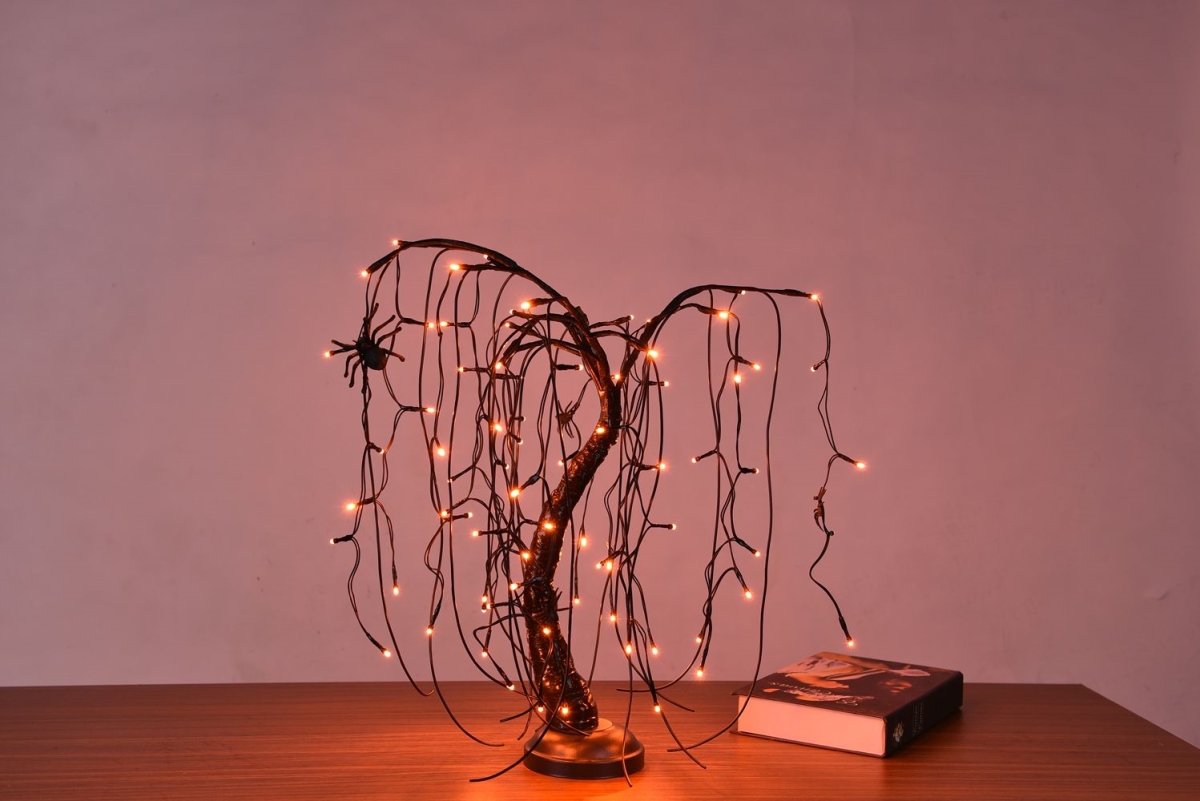 2 ft. LED Halloween Willow Bonsai Christmas Trees, Orange