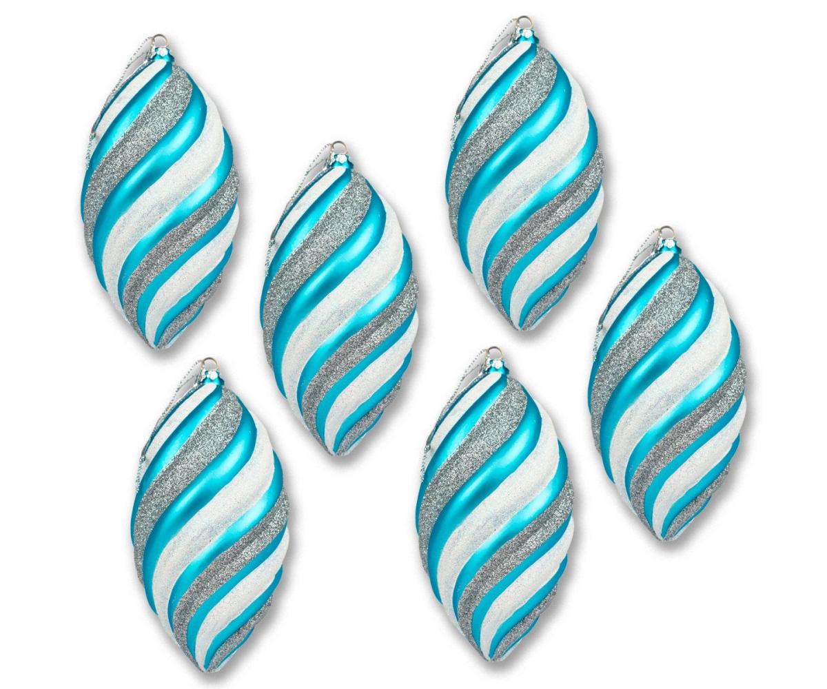 6 in. Arctic Collection Teardrop Ornament, Aqua & Silver - Pack of 6