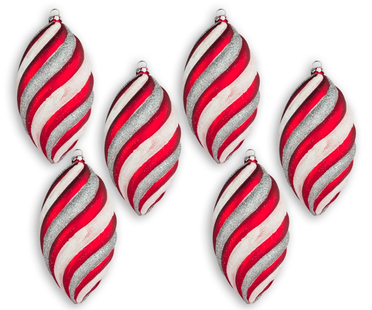 6 in. Traditional Collection Teardrop Ornament, Red & Silver - Pack of 6