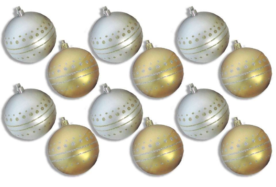 4 in. Ball Ornament with Dot Design, Gold & Silver - Pack of 12