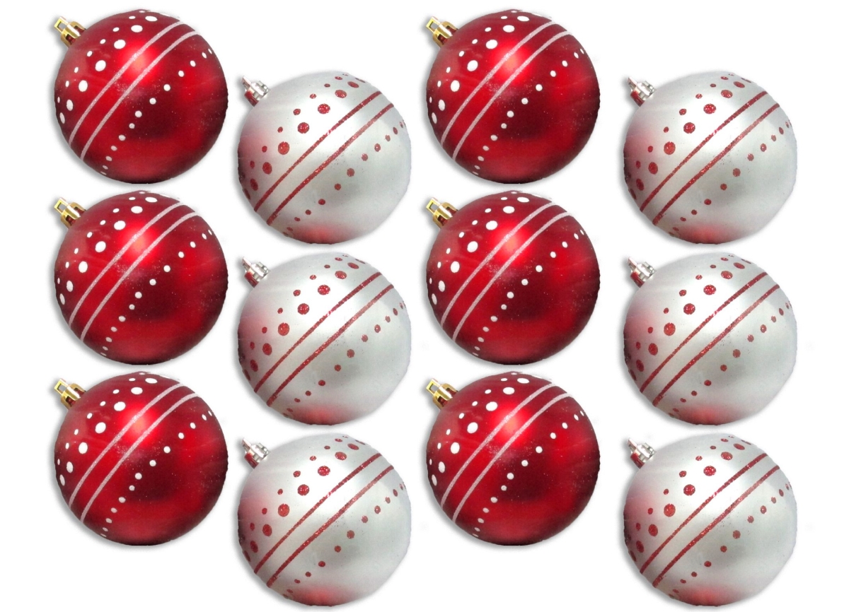 3 in. Ball Ornament with Dot Design, Red & White - Pack of 12