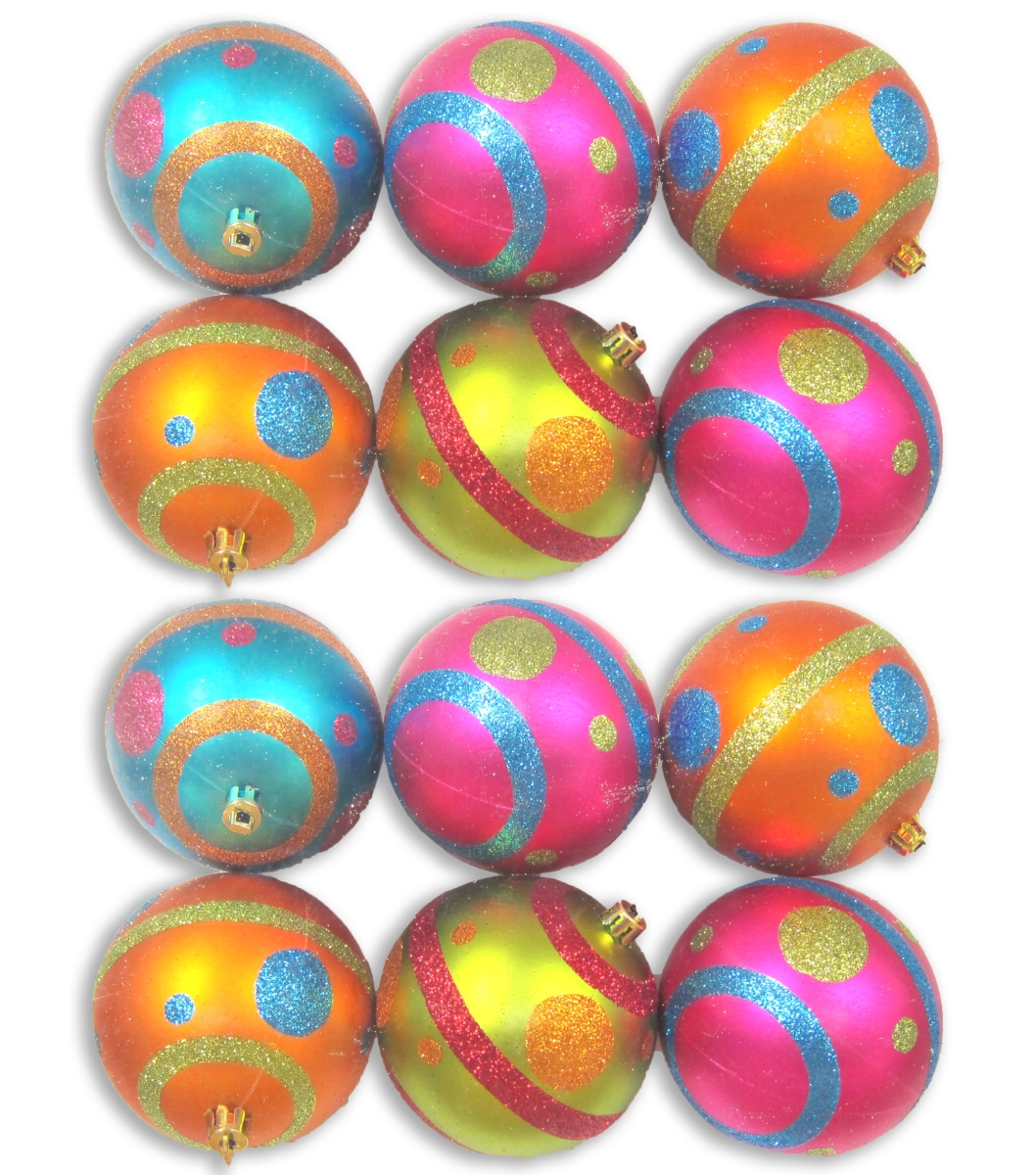 Mardi Gras Ball Ornaments with Line & Dot Design, Pack of 12