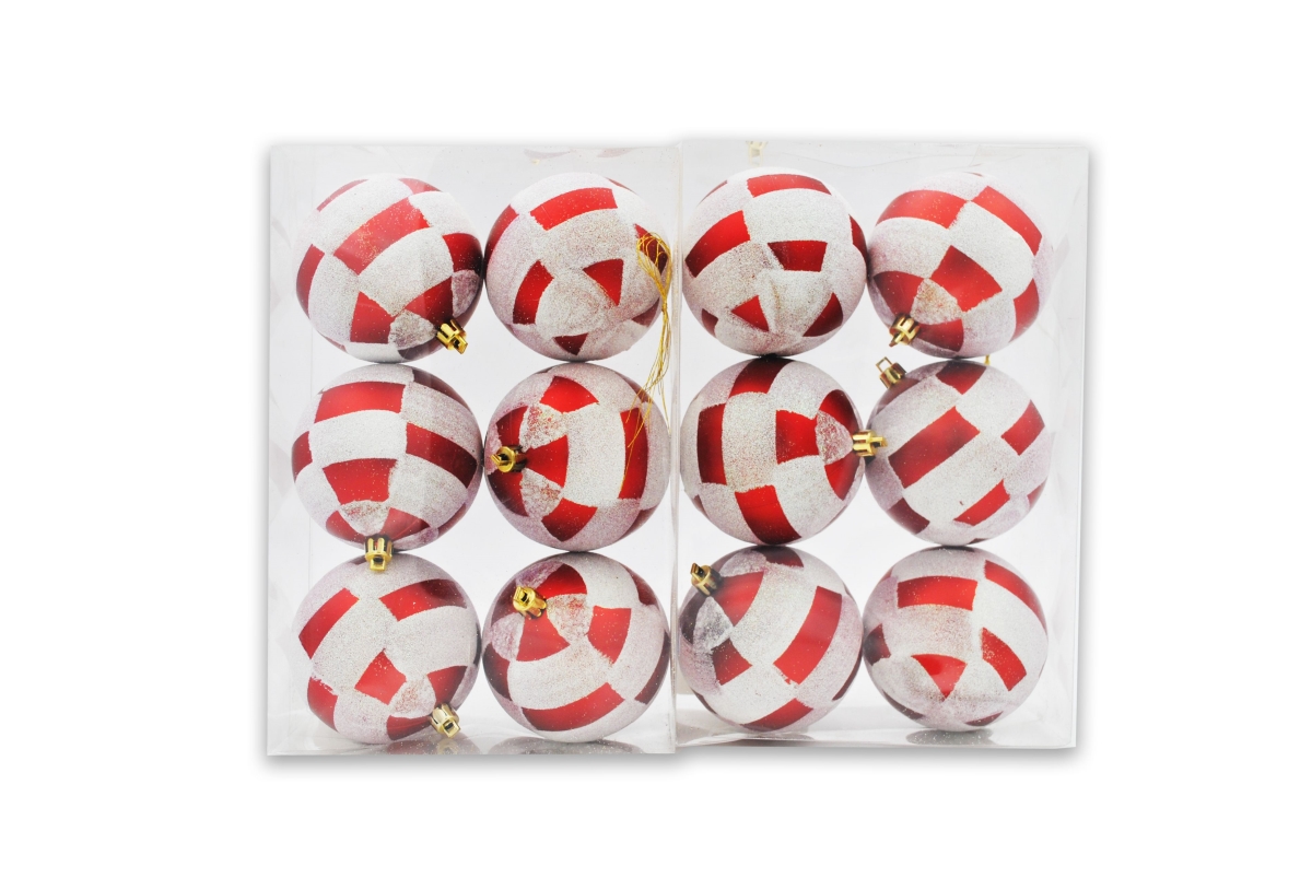 4 in. Ball Ornament with Plaid Design, Red & White