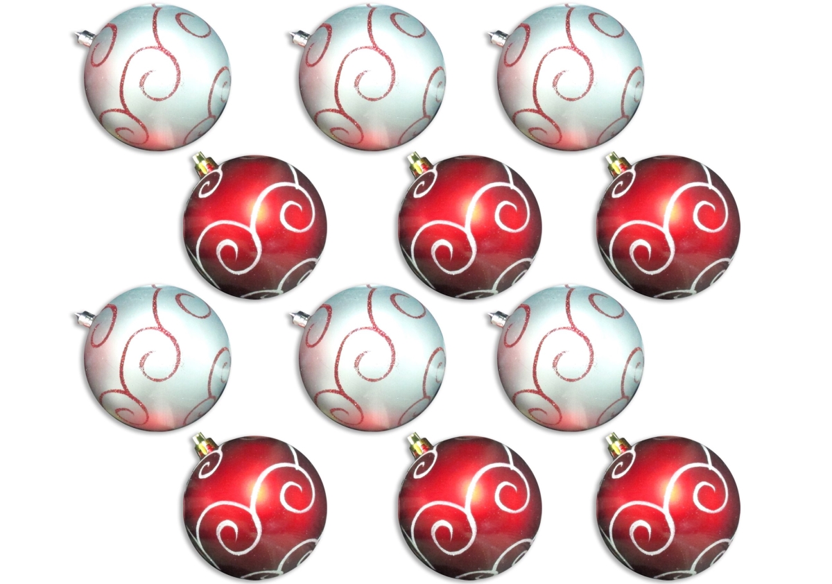 4 in. Ball Ornament with Swirl Design, Red & White