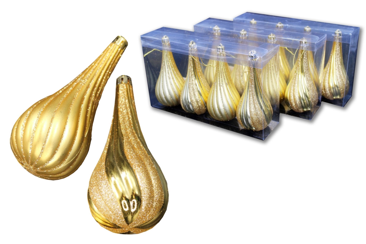 4 in. Teardrop Ornaments, Gold - Pack of 12