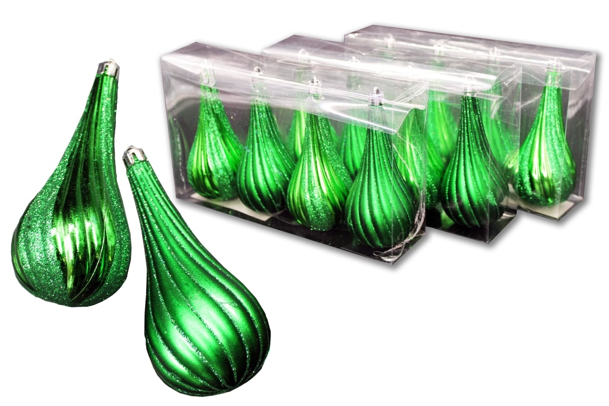 4 in. Teardrop Ornaments, Green - Pack of 12