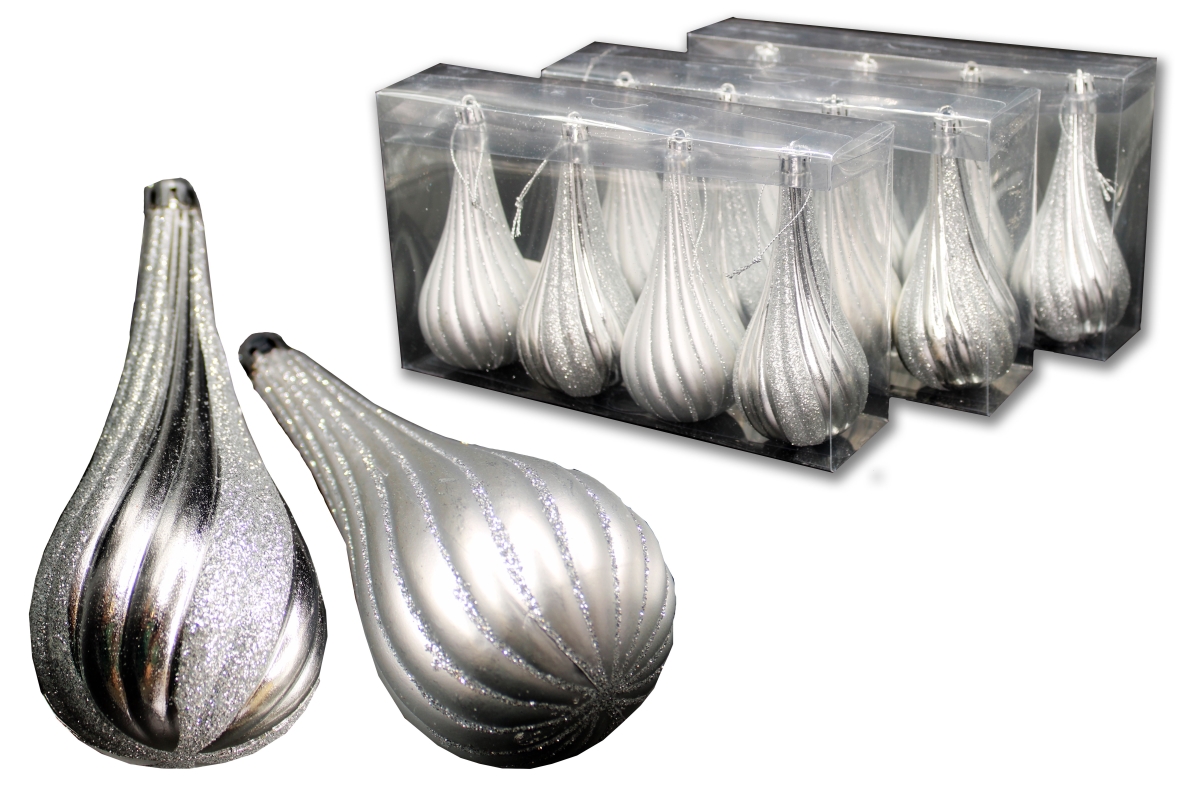 4 in. Teardrop Ornaments, Silver - Pack of 12