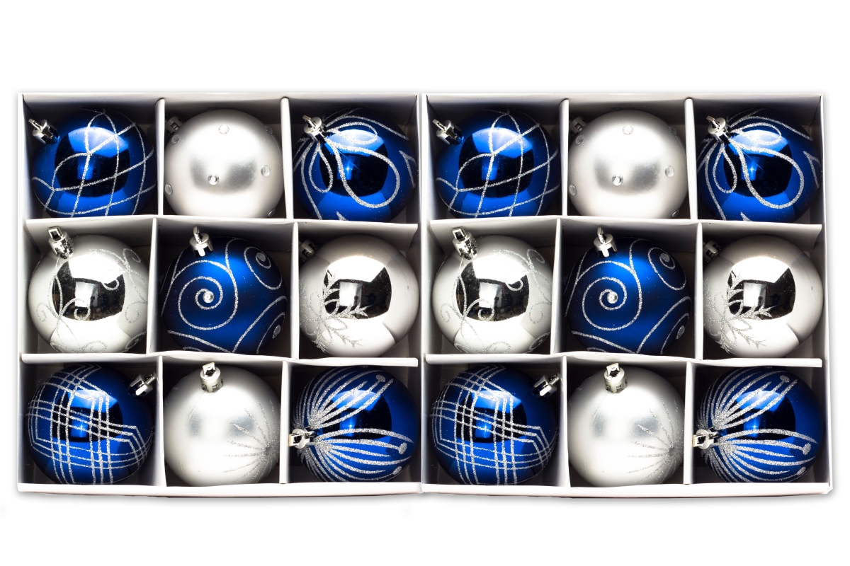 ORN-18PK-BLSV 2.5 in. Ball Ornaments, Blue & Silver - Pack of 9 -  Queens of Christmas