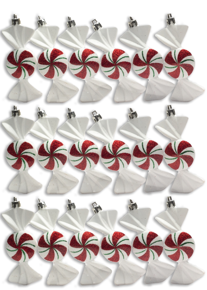Christmas Hanging White Candy Ornament with Iridescent Glitter Swirl Design - Pack of 18