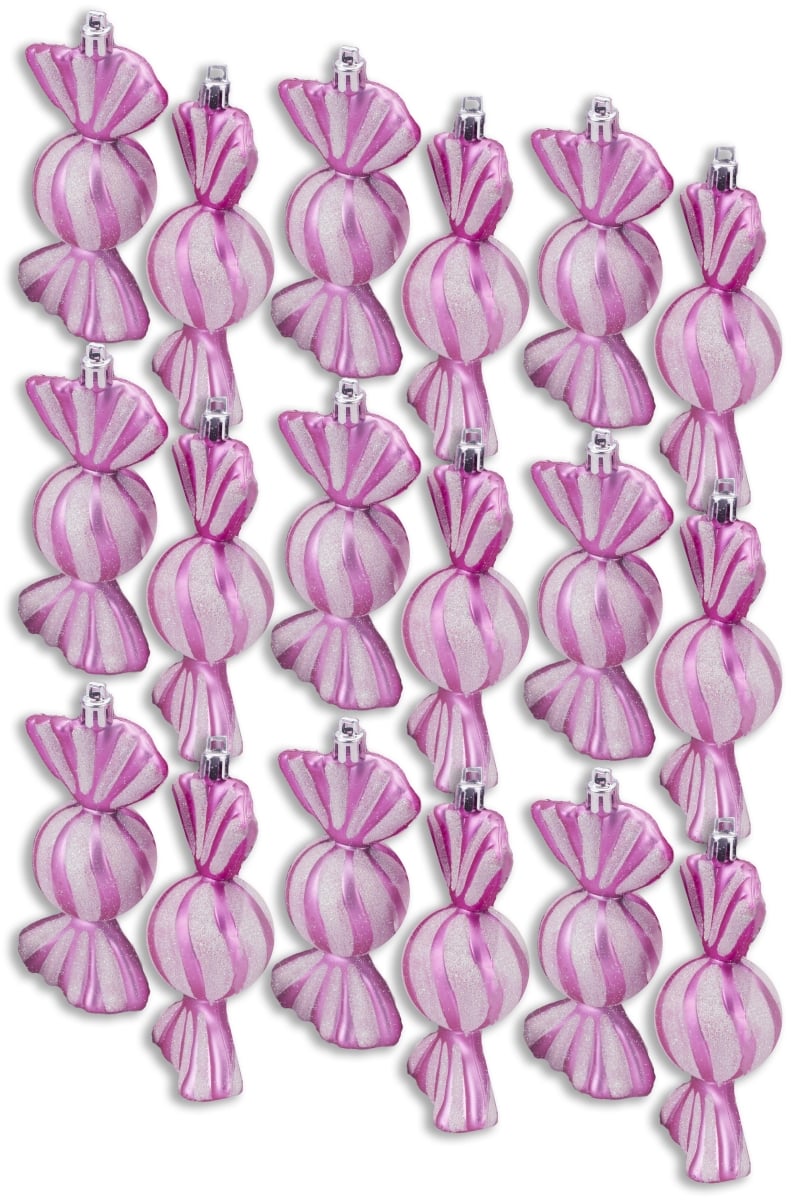 4 in. Pink Candy Ornament with White Glitter, Pack of 18